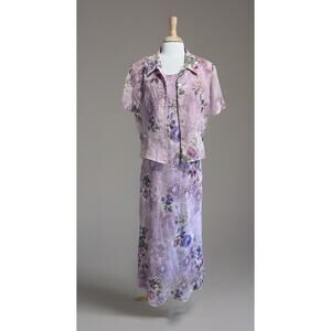 K & Company Watercolor Lavender Romantic Floral 2 piece Maxi Dress Size 14